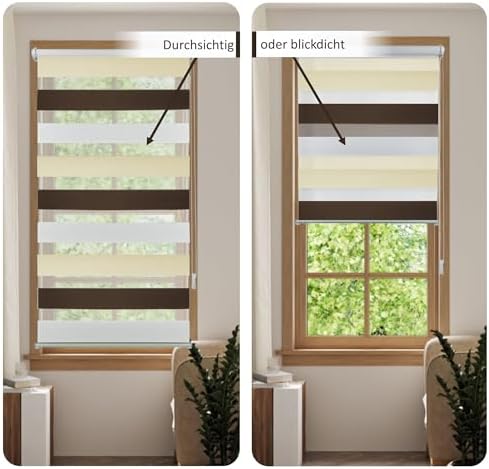 Doppelrollo Klemmfix Duo-Rollo 105x150cm - Blickdicht & lichtdurchlässig für perfekten Sonnenschutz ohne Bohren!