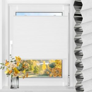 TFSKY Wabenplissee Verdunkelungsplissee ohne Bohren – Zweifarbig Weiß-Weiß 50x130 cm für Fenster mit Thermo- & Schallsch