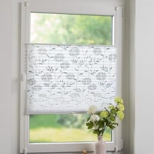 Garesa Faltrollo Klemmfix 70 x 130 cm – Lichtdurchlässiger Sichtschutz mit Blütenmuster für Fensterdeko