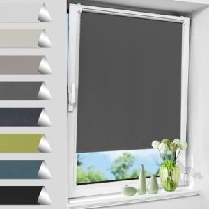 Allesin Verdunklungsrollo grau 100% lichtundurchlässig, ohne Bohren für Fenster, B45 x H120 cm, idealer Hitzeschutz für