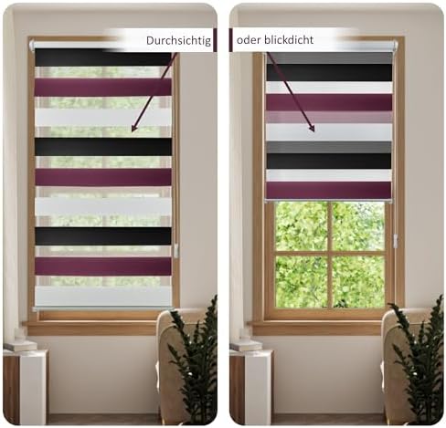 Doppelrollo Klemmfix Duo-Rollo 105x150cm - Blickdicht & lichtdurchlässig für perfekten Sonnenschutz ohne Bohren!