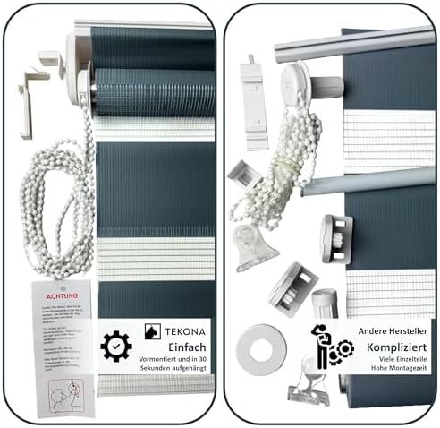 Doppelrollo Klemmfix Duo-Rollo 105x150cm - Blickdicht & lichtdurchlässig für perfekten Sonnenschutz ohne Bohren!