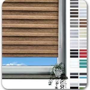 Rollmayer Doppelrollo Klemmfix ohne Bohren - Zebrarollo für Fenster & Tür im Holzlook Gold - 80x130 cm Sonnenschutz