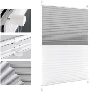 Allesin Plissee Verdunkelung Ohne Bohren - Thermo Doppel-Jalousie 35x100cm für Fenster in Weiß-Grau