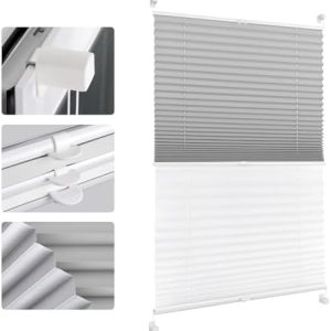 Allesin Plissee Verdunkelung Ohne Bohren - Thermo Doppel-Jalousie 35x100cm für Fenster in Weiß-Grau